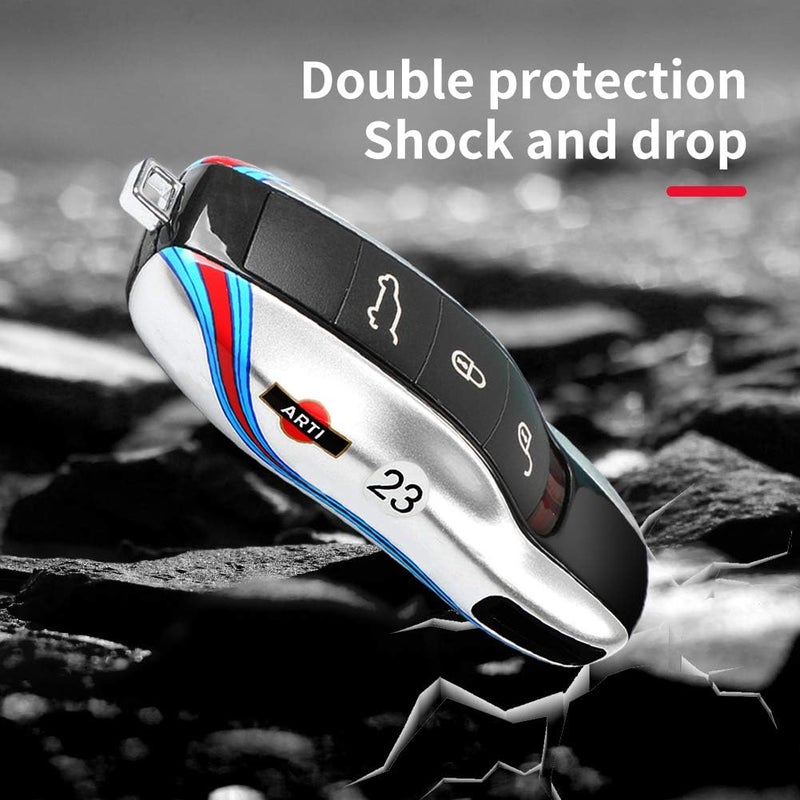 LIMBQS Car Key Protection Keychain  Key Cover Comptatible with Porsche Cayenne Panamera 911 (Old Silver) - Image 3